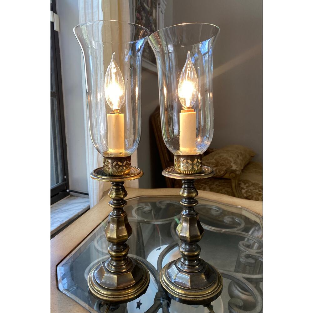 Pair Of Vintage Westwood Brass Candlestick Table Lamps Regency 16.5” NIB nice